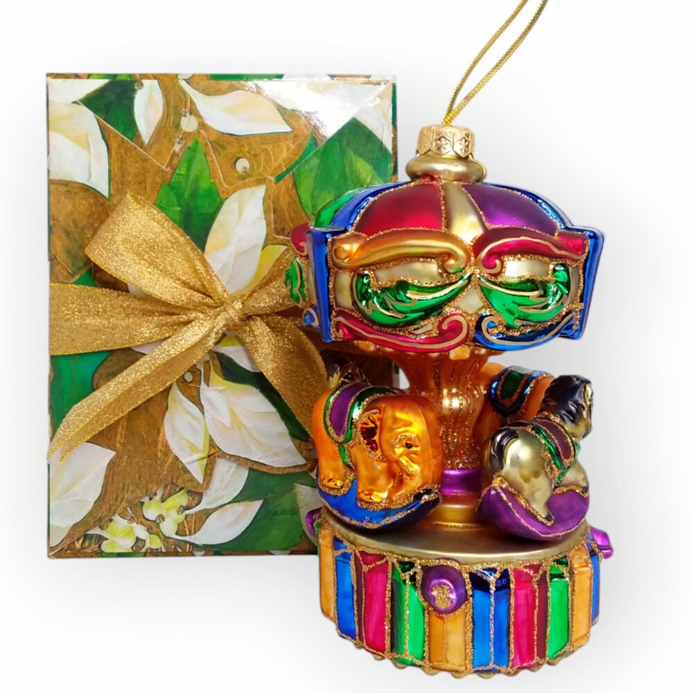 Carousel Merry Go Round Ornament Horse Elephant Colorful Vibrant Glitter Poland